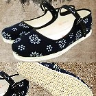 Floral Batik Cloth Shoes w/ Strap (Dark Navy)