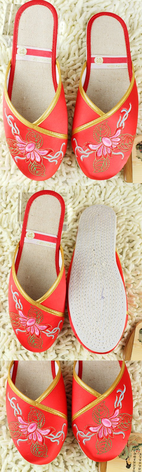 Qiancengdi Floral Embroidery Slippers