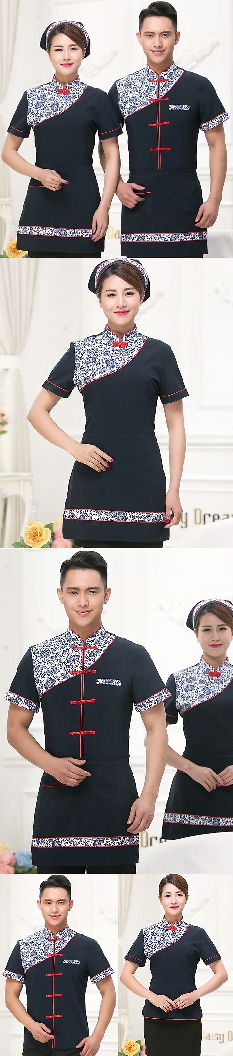 Mandarin Style Restaurant Uniform-Top (Navy)