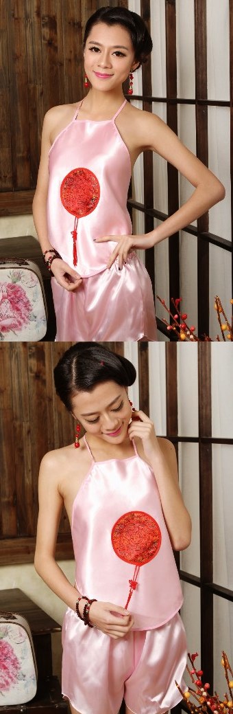 Silky Embroidery Tassel Halter Top (RM)