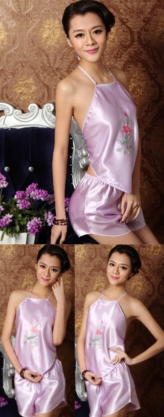 Silky Floral Embroidery Halter Top (RM)