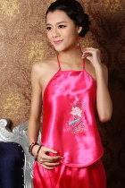 Silky Floral Embroidery Halter Top (RM)