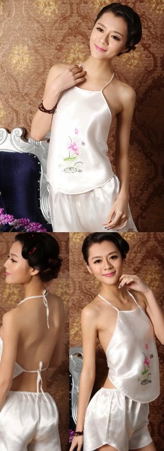 Silky Floral Embroidery Halter Top (RM)